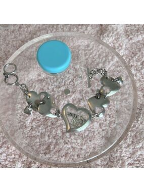 Vintage Glass Heart Locket Charm Bracelet Toggle